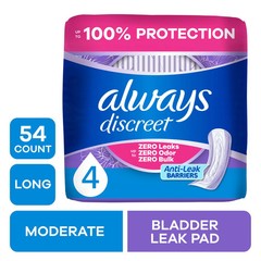 Incontinence Pads, Moderate Absorbency, Long 54 Count