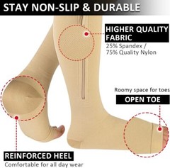 1/2/3 Pairs Compression Socks Open Toe 20-30mmHg With Zipper Leg Safe Protection