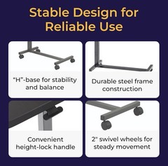Drive Medical Overbed Table with Wheels – Secure Height Adjustment for Comfort –