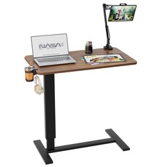 Overbed Table with Wheels, Adjustable Medical Bedside Table, Wood