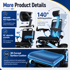 Foldable Electric Wheelchair 30+ Miles 330lb Reclining Power Wheelchair 700W