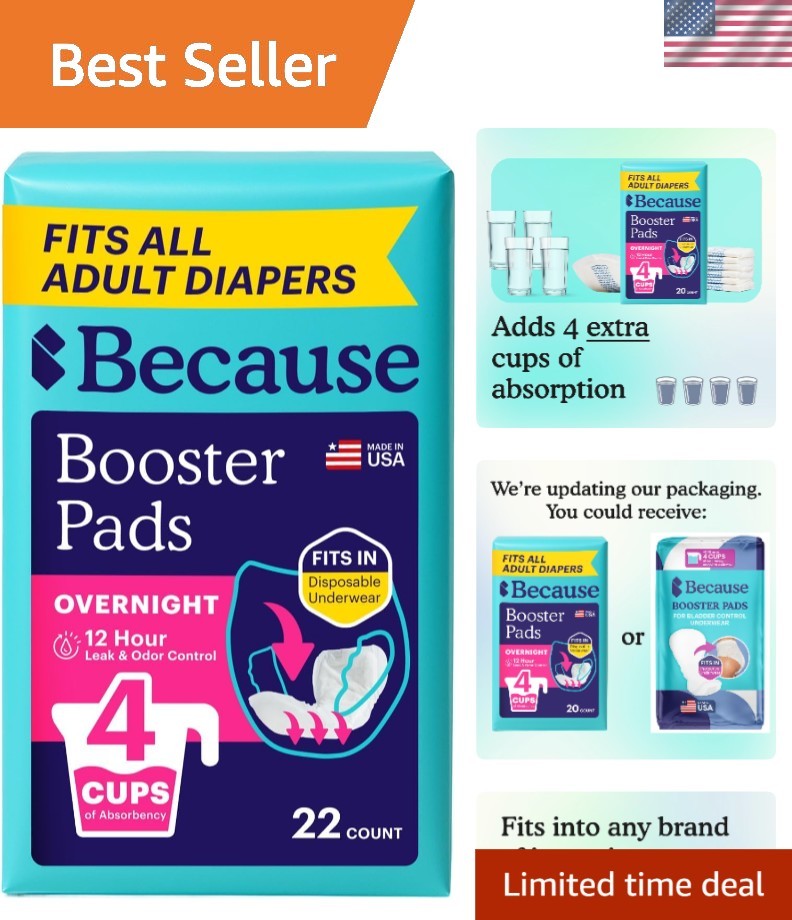 Overnight Booster Pads – Adds 4 Cups of Leak-Proof Absorbency for Adult Diapers