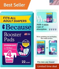 Overnight Booster Pads – Adds 4 Cups of Leak-Proof Absorbency for Adult Diapers
