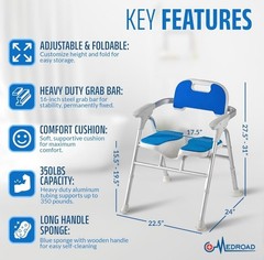 Medroad Foldable Shower Chair Adjustable Height Soft Cushion Support Up to 350lb