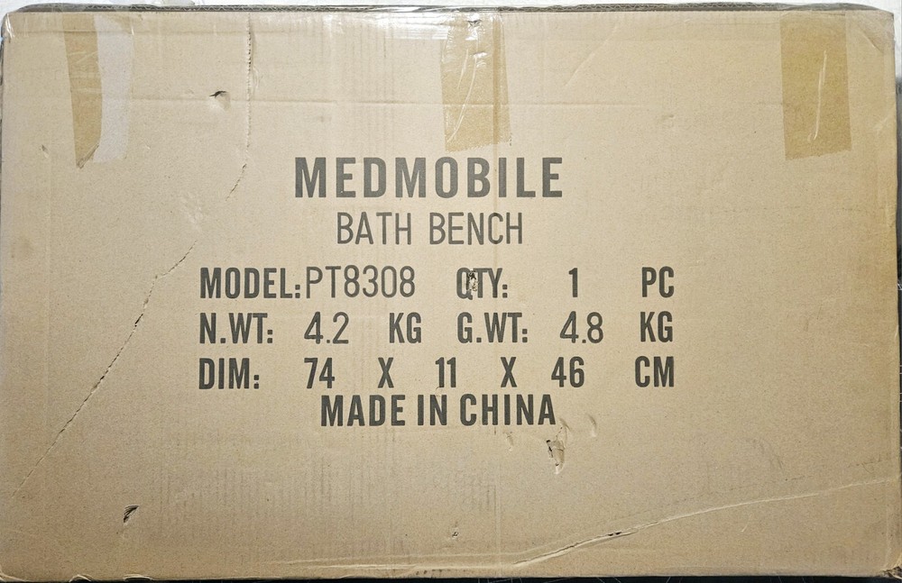 Med Mobile Bath Bench White In Color Plastic Aluminum Open-Box Complete Unused