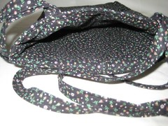 Quilted Lined Black Floral Fabric Bag with Ties 8.5” by 9” for Walker Wheelchair