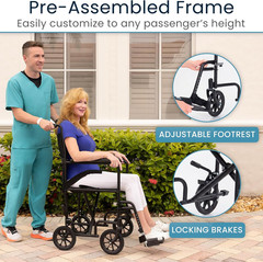 Vive Lightweight Folding Transport Wheelchair – Portable & Pre-Assembled