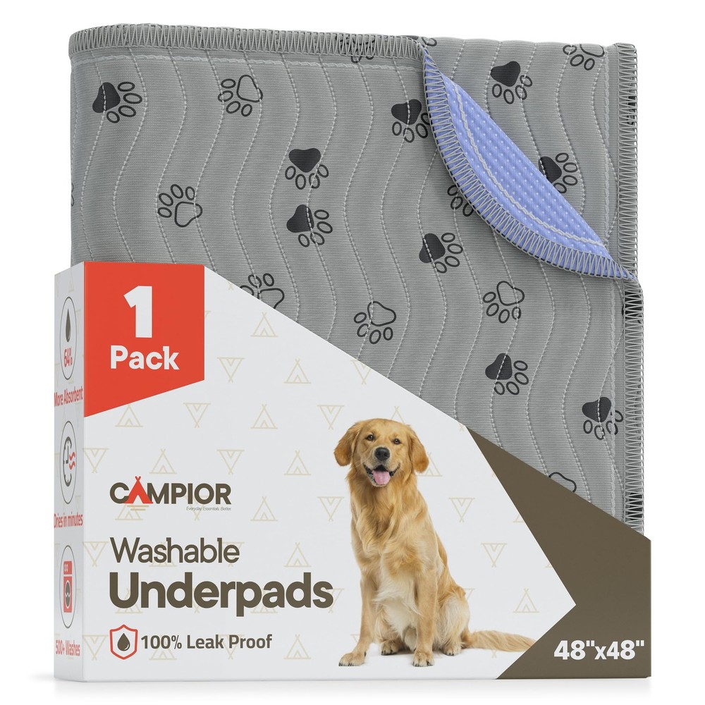 1 PCS Washable Underpads 48×48 Inch Reusable Waterproof Bed Pads Grey Blue