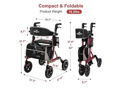 AOJIN All Terrain Rollator Walker Lightweight Foldable 8 In Wheels 300lb Senior