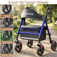 All-Terrain Rollator Walker for Seniors with Seat, 8” Wheels, Adjustable Height