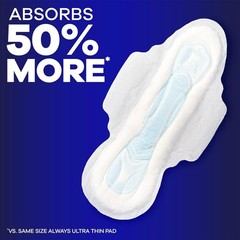Always Maxi Pads Size 4 Overnight Absorbency Unscented with Wings, 33 Count