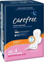 Comfortable & Absorbent Ultra Thin Overnight Feminine Pads with Wings – 40 Count
