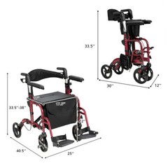 Folding Rollator Walker with Seat and Wheels Supports up to 300 lbs-Red – Color: