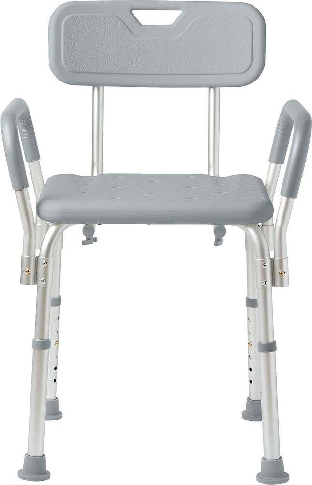 Medline Shower Chair with Backrest and Padded Armrests – 350 lb. capacity, Grey