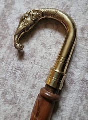 Vintage Brass Elephant Head Handle Wooden Handmade Style Walking Stick Cane