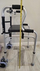Foldable Adjustable Walking Frame with Seat, 4 Wheels, Lightweight, Silver/Black
