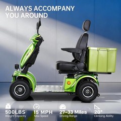 1000W 4-Wheel Heavy Duty Seniors Mobility Scooter 48V 20Ah 15 mph 33 Miles 500lb