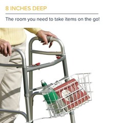 Medical Walker Basket with Plastic Insert Tray and Cup Holder, Aluminum