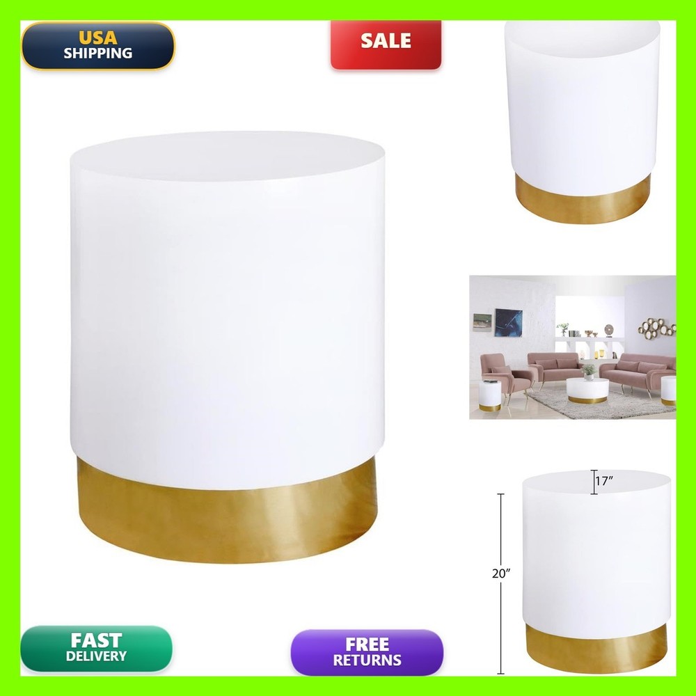 Meridian Furniture Deco Collection White Lacquer Top End Table Sturdy Gold