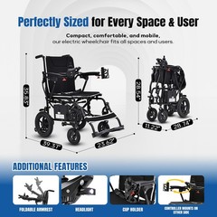 ROBTWOK Lightweight Electric Wheelchair 265lbs Capacity Comfortable for Travel