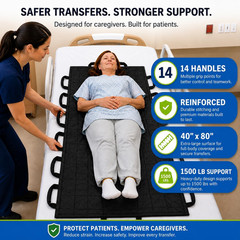 Patient Transfer Sheet Blanket 40’’X80’’ with 14 Handles for Lifting, Moving, Tu