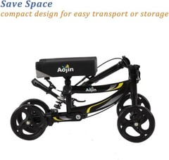 Aojin Knee Scooter Steerable Portable Walker 8″ Front Wheels Senior 300lb Black
