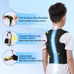 babaka Posture Corrector for Kids and Teens Adjustable Full Medium, Black
