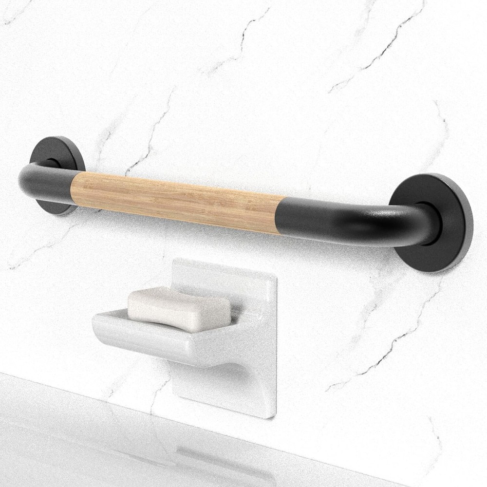 Safety Grab Bar for Bathroom 24 inch, Natural Bamboo Handle, ADA Compliant
