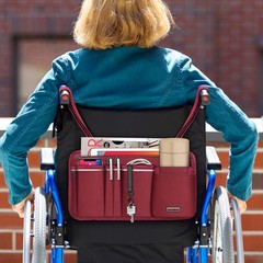 FINPAC Wheelchair Side Storage Bag w/Cup Holder, Armrest Burgundy