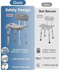 400 lbs Heavy Duty Shower Chair – Adjustable Bath Stool for Seniors & Disabled