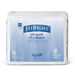 Medline Ultrasoft Absorbent Dry Cleansing Wipes, 10″ x 12″ (10 packs, 500 Count)