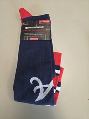 Atlanta Braves Pro Compression Socks Over The Calf L/xl 20-30 Mmhg Mlb