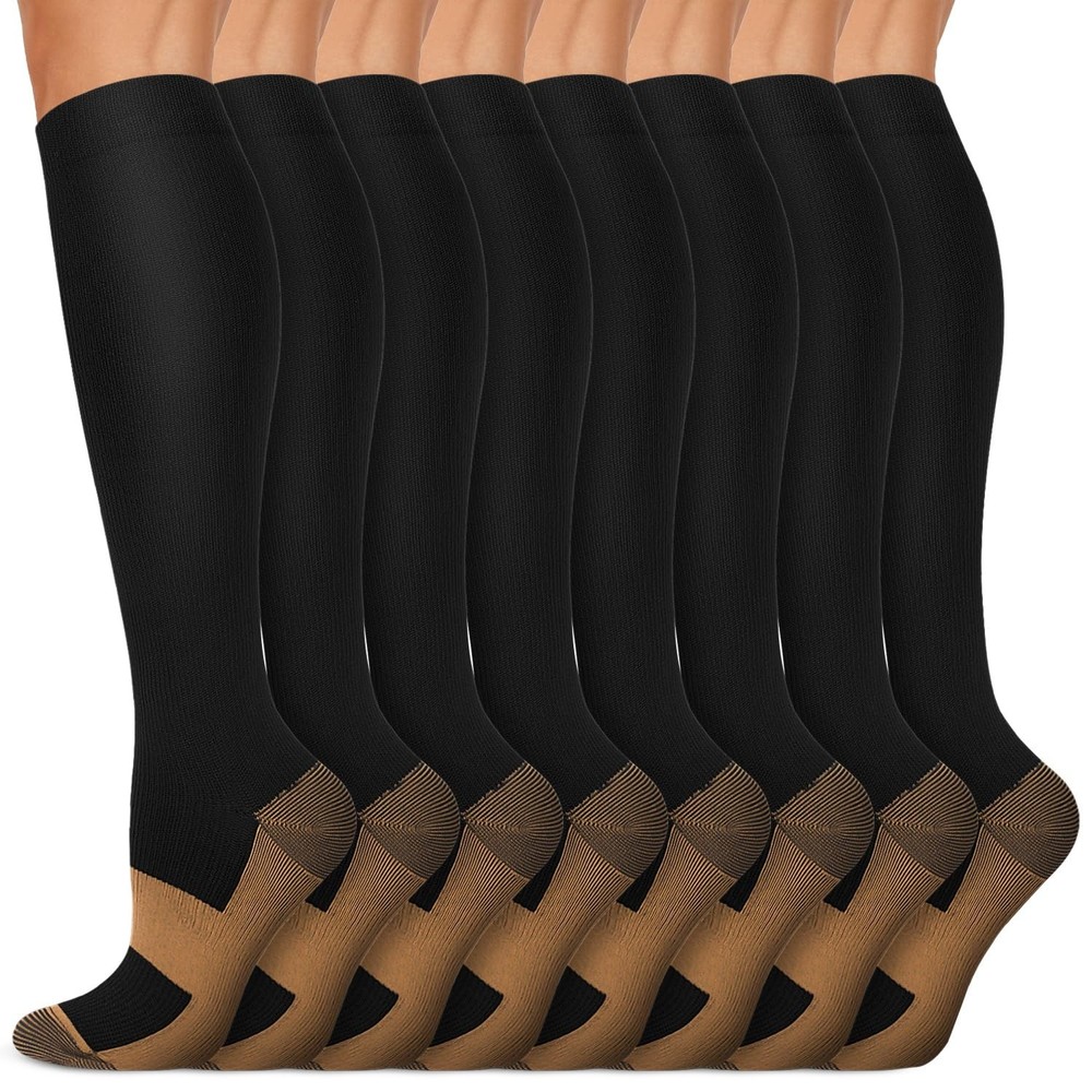 Compression Socks 15-20 mmHg for Men & Women – 8 Pairs for Circulation, Travel,