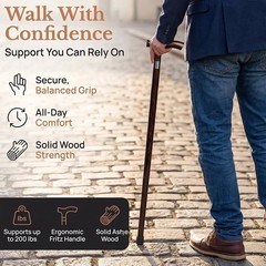 Dr. Watson – Handcrafted Wooden Walking Stick, Walking Cane with Fritz Handle