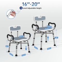 Adjustable Shower Chair W/ Arms & Back Heavy Duty Bathtub Seat Frame 550lbs