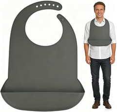 Adult Bibs for Men & Women，Adjustable Adult Silicone Bib， Washable Waterproof Bi
