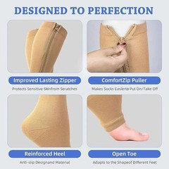High Stockings Knee Socks Zipper Open Toe Compression Graduated 20–30mmHg