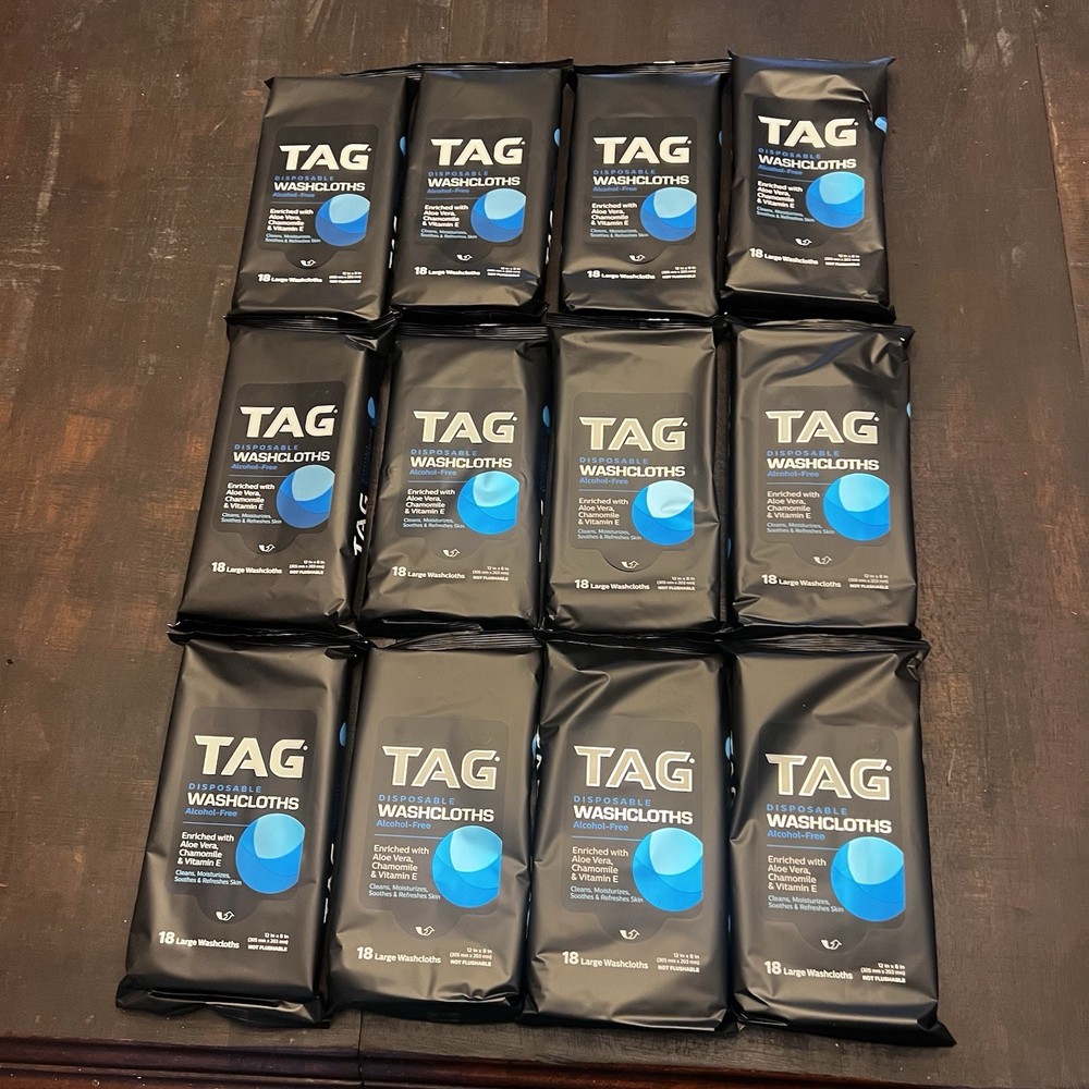 Lot 12 TAG Disposable Wipes Washcloths Alcohol-Free w/Aloe Vera Vitamin E