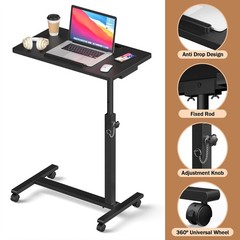 Adjustable Overbed Bedside Table, Hospital Bed Table with Wheels, Portable Ro…