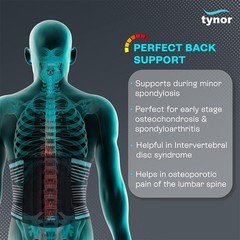 TYNOR Adjustable Back Support Belt for Lower Back Pain – Medium Black