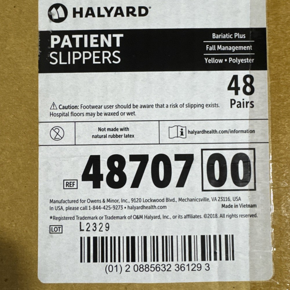 Patient Slippers, Bariatric Plus, Fall Management, Yellow, 48/CS, Halyard 48707
