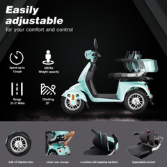 Heavy Duty 4-Wheel Mobility Scooter 31 Miles 3-Speed 800W 500lb Capacity Seniors
