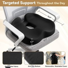 Large Memory Foam Seat Cushion for Tailbone Relief – Non-Slip & Washable Cover