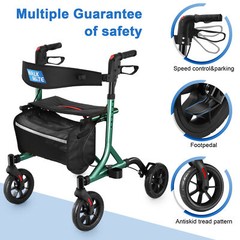 Rollator Walker w/Seat Folding Walker w/8inch Wheels Supports up to 300lbs Green