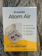 ***OTC Audien Atom Air ITE Hearing Aids, Rechargeable Pair w/ Charging Case