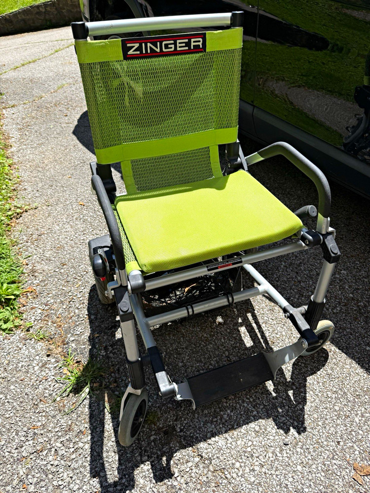 Zinger Transport Wheelchair Mobility Chair with Footrest, Green/Silver/Black