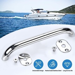 Pair Marine Boat Grab Handle Hand Rail with Flange & Stud – 12″ Long Stainless