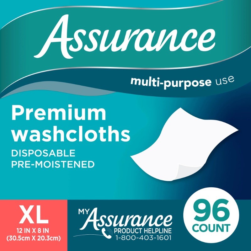 Assurance Premium Disposable Washcloths, XL (96 Count)