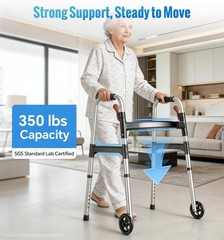 Lightweight Foldable Walker for Seniors, One-Hand Folding, 8 Height Adjustments,