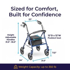Drive Medical Rollator Walker with Seat – Stable 1 Count (Pack of 1), Blue